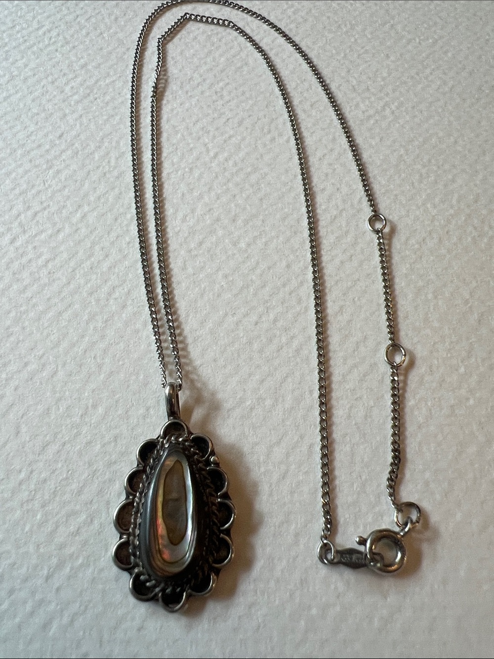Sterling Silver Teardrop Abalone Pendant Necklace - Silver